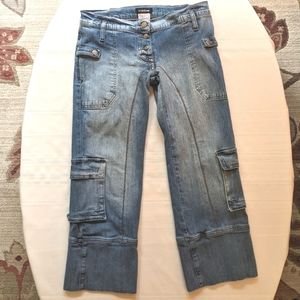 BEBE Vintage Capri Cargo Button Fly Jeans